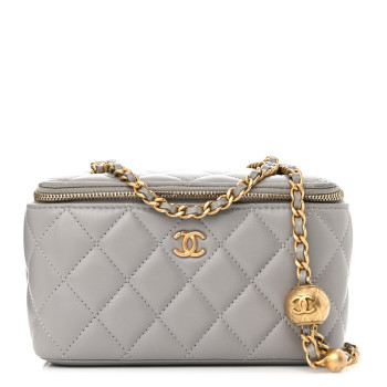 CHANEL Lambskin Quilted Small Pearl Crush Vanity Case With Chain Grey