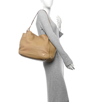 PRADA Vitello Daino Side Pocket Hobo Noisette