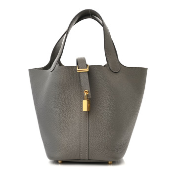 HERMES Taurillon Clemence Picotin Lock 18 PM Gris Meyer
