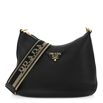 PRADA Vitello Daino Soft Zippered Messenger Hobo Black
