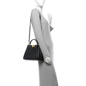 FENDI Vitello Tahiti Burro Medium Peekaboo Iconic Essentially Satchel Black Corda