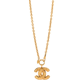 CHANEL Metal Quilted CC Long Necklace Gold