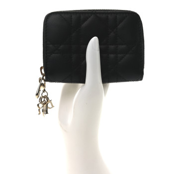 CHRISTIAN DIOR Lambskin Cannage Small Lady Dior Voyageur Coin Purse Black