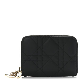 CHRISTIAN DIOR Lambskin Cannage Small Lady Dior Voyageur Coin Purse Black