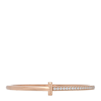 TIFFANY 18K Rose Gold Diamond Narrow T1 Hinged Bangle Bracelet