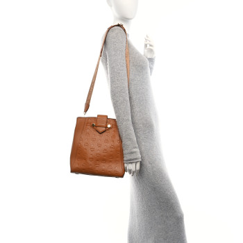 MCM Calfskin Ottomar Monogram Essential Bucket Bag Cognac
