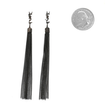 SAINT LAURENT Metal Monogram Loulou Tassel Earrings Silver