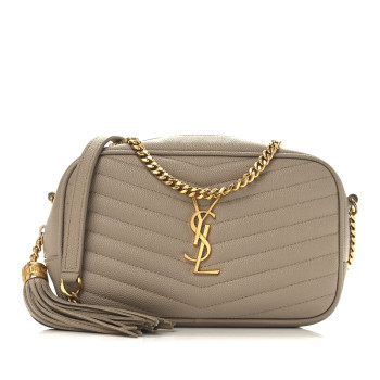 SAINT LAURENT Grain De Poudre Matelasse Monogram Mini Lou Camera Bag Dark Beige
