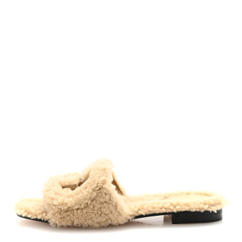 GUCCI Shearling Interlocking G Cut Out Slide Sandals 37 Butterscotch