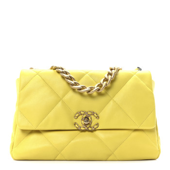 CHANEL Lambskin Quilted Large Chanel 19 Flap Yellow