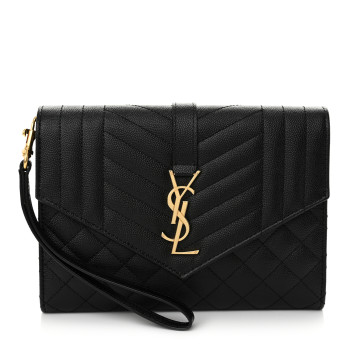 SAINT LAURENT Grain De Poudre Textured Mixed Matelasse Triquilt Monogram Clutch Black
