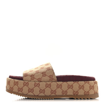 GUCCI Canvas GG Monogram Angelina Platform Slide Sandals 37 Beige Ruggine