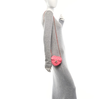 CHANEL Lambskin Quilted CC In Love Heart Clutch With Chain Pink