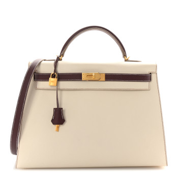 HERMES Epsom Bi-Color Horseshoe Kelly Sellier 40 Craie Rouge Sellier