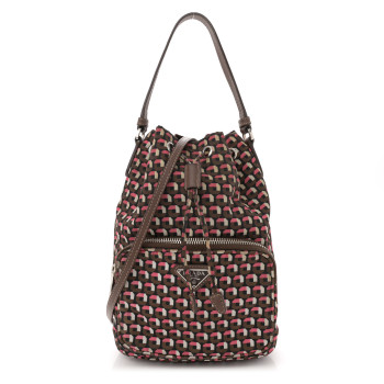 PRADA Nylon Saffiano Otta Print Bucket Crossbody Bag Rosa