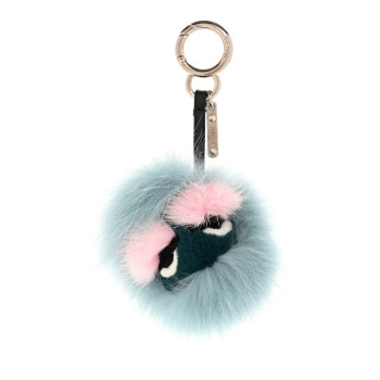 FENDI Fox Mink Rabbit Fur Vitello Flamingo Mini Monster Bag Bug Charm Lagoon Black Multicolor