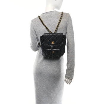 CHANEL Lambskin Quilted Drawstring Backpack Black