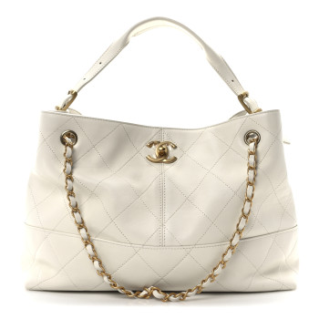 CHANEL Calfskin Stitched Shopping Bag White