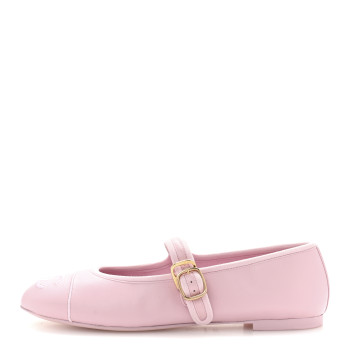 CHANEL Lambskin Mary Jane Flats 37.5 Light Pink