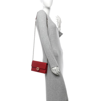 GUCCI Dollar Calfskin Interlocking G Chain Wallet Red