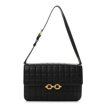 SAINT LAURENT Lambskin Carre Quilted Le Maillon Satchel Black