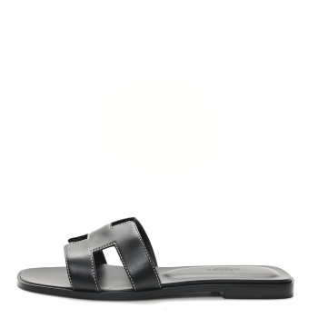 HERMES Box Calfskin Oran Sandals 38 Black