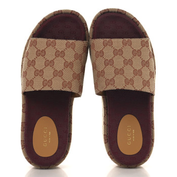 GUCCI Canvas GG Monogram Angelina Platform Slide Sandals 37 Beige Ruggine