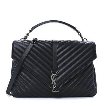 SAINT LAURENT Sheepskin Matelasse Chevron Monogram Large College Satchel Black