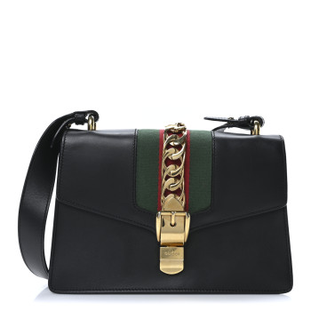 GUCCI Calfskin Small Sylvie Shoulder Bag Black