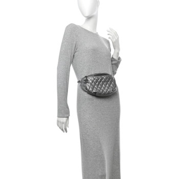 CHANEL Metallic Calfskin Quilted Banane Waist Bag Fanny Pack Dark Silver