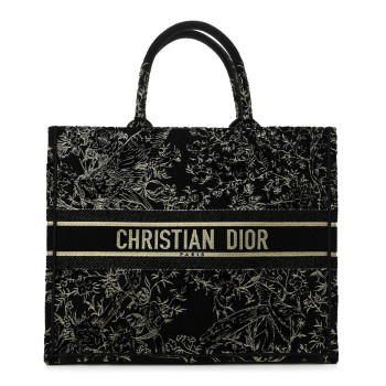 CHRISTIAN DIOR Velvet Jardin d'Hiver Embroidered Large Book Tote Black Gold