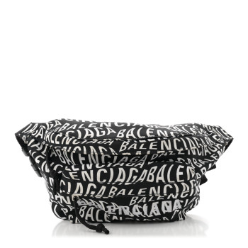 BALENCIAGA Nylon Wave Logo Print Wheel Beltpack Black White