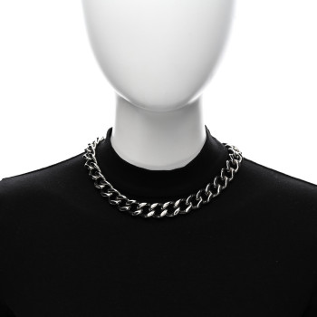 CHRISTIAN DIOR Brass CD Icon Chain Link Necklace Silver