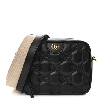 GUCCI Calfskin GG Matelasse Shoulder Bag Black Natural