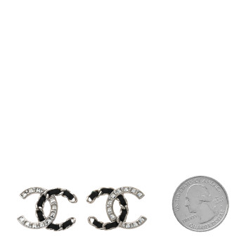 CHANEL Crystal Baguette Lambskin Large CC Earrings Silver Black