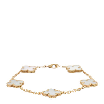 VAN CLEEF & ARPELS 18K Yellow Gold Mother of Pearl 5 Motifs Vintage Alhambra Bracelet