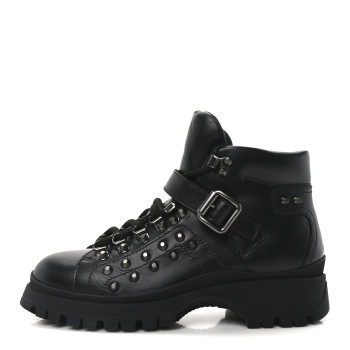 PRADA Vitello Rodeo Studded Ankle Boots 37 Black