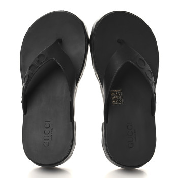 GUCCI Rubber Chevron Logo Embossed Womens Thong Platform Sandals 38 Black