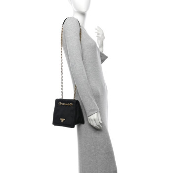 PRADA Tessuto Nylon Chain Flap Shoulder Bag Black