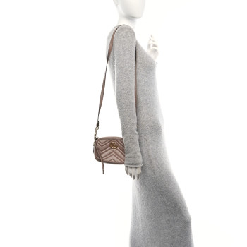 GUCCI Calfskin Matelasse Mini GG Marmont Chain Shoulder Bag Porcelain Rose