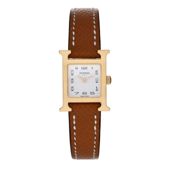 HERMES Stainless Steel Epsom 17.2mm Heure H Hour Quartz Watch Gold