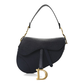CHRISTIAN DIOR Grained Calfskin Saddle Bag Navy