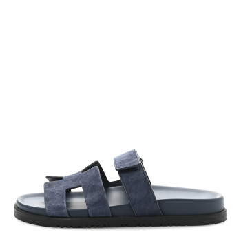HERMES Suede Goatskin Womens Chypre Sandals 38 Bleu Celeste