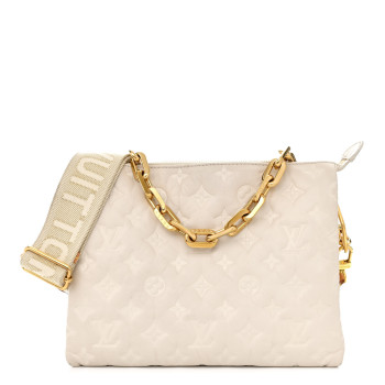 LOUIS VUITTON Lambskin Embossed Monogram Coussin PM Beige Cream