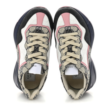GUCCI GG Supreme Monogram Mix Monogram Womens Rhyton Sneakers 35.5 Black Blue