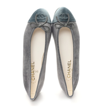 CHANEL Velvet Cap Toe Ballerina Flats 39 Grey Green