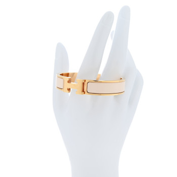 HERMES Enamel Narrow Clic Clac H Bracelet PM White
