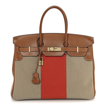 HERMES Toile Natural Barenia Flag Birkin 35 Fauve Paprika