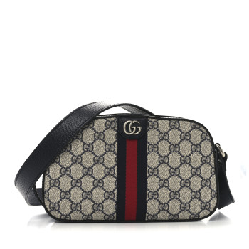 GUCCI GG Supreme Monogram Textured Dollar Calfskin Web Small Ophidia Camera Bag Beige Blue