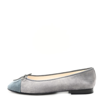 CHANEL Velvet Cap Toe Ballerina Flats 39 Grey Green